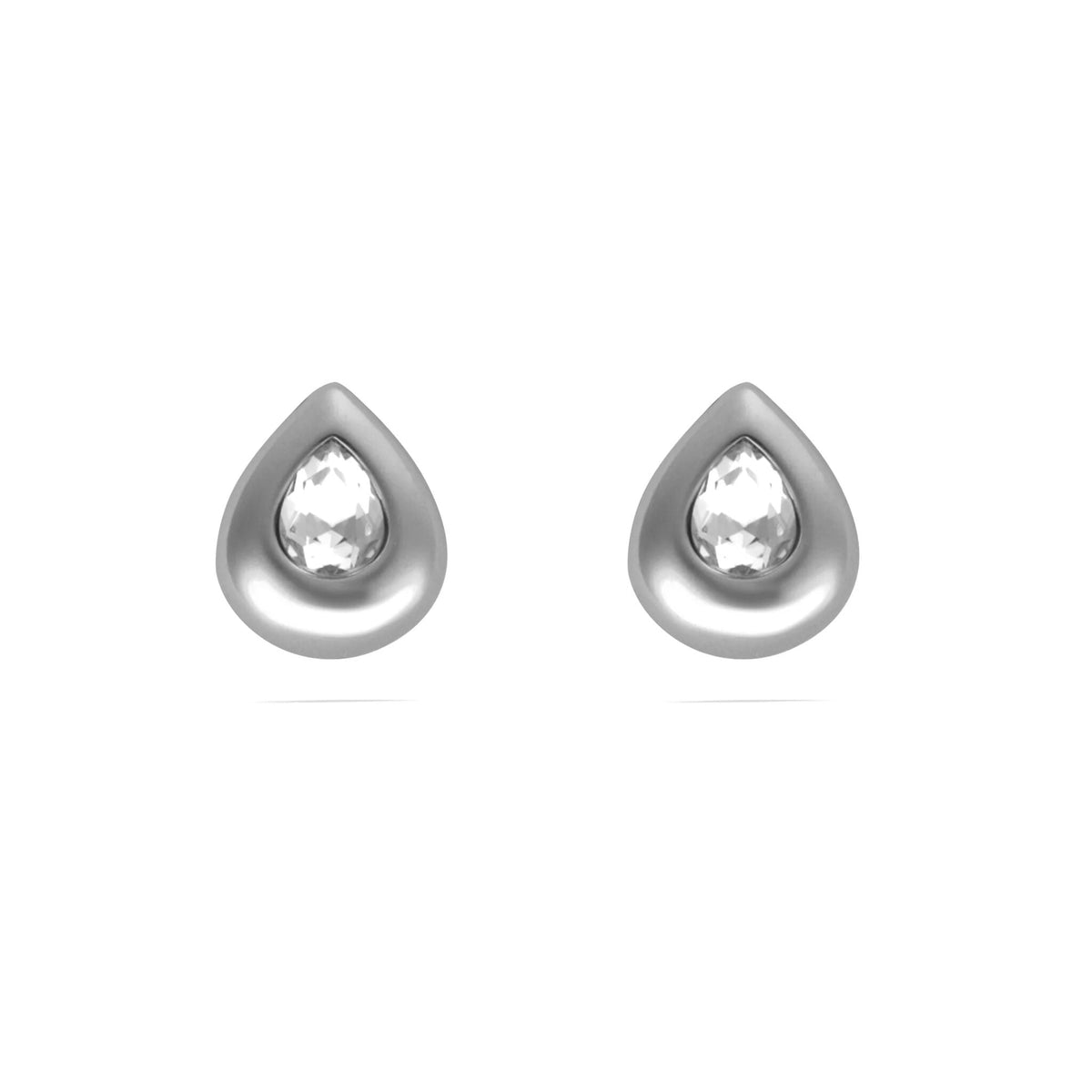 18K Gold PVD Stainless Steel Clear Stone Tear Drop Stud Earrings-silver main