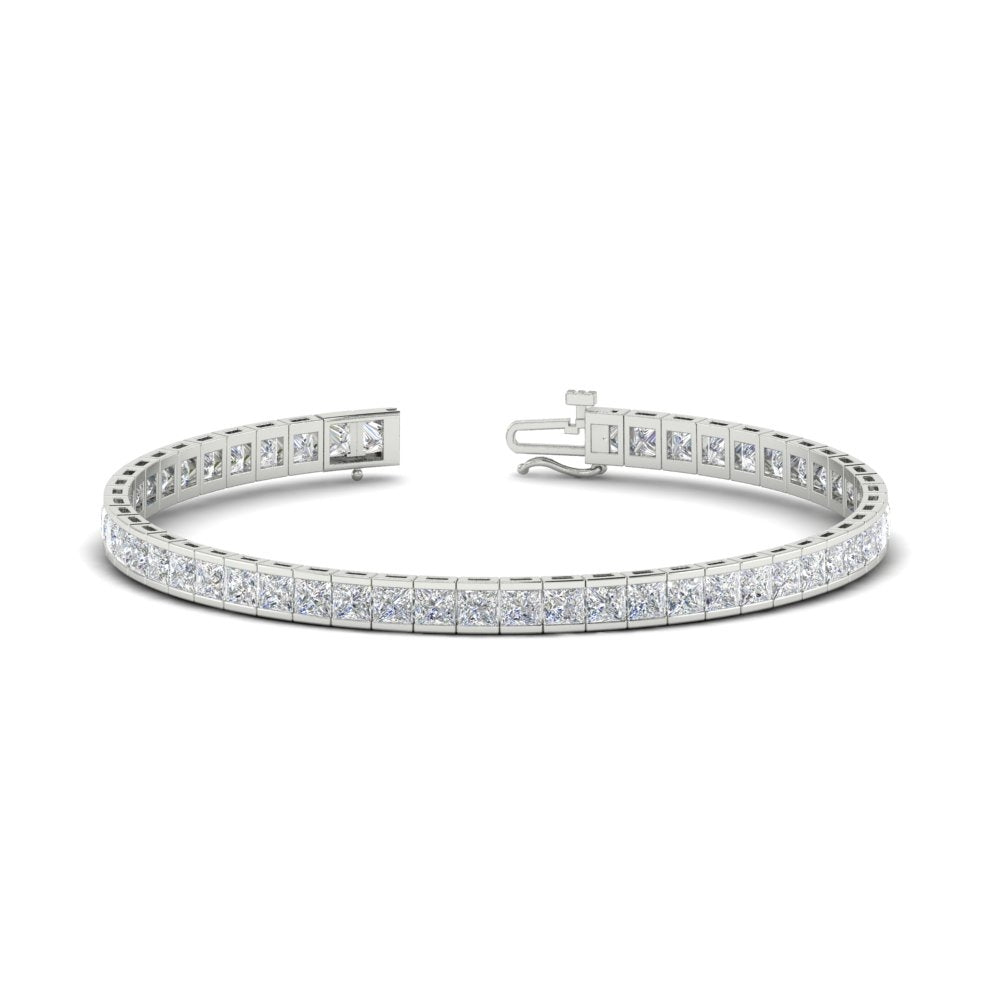 Moissanite Tennis Bracelet – 6.00 CTW Princess Cut Half Bezel Setting | 14K Gold