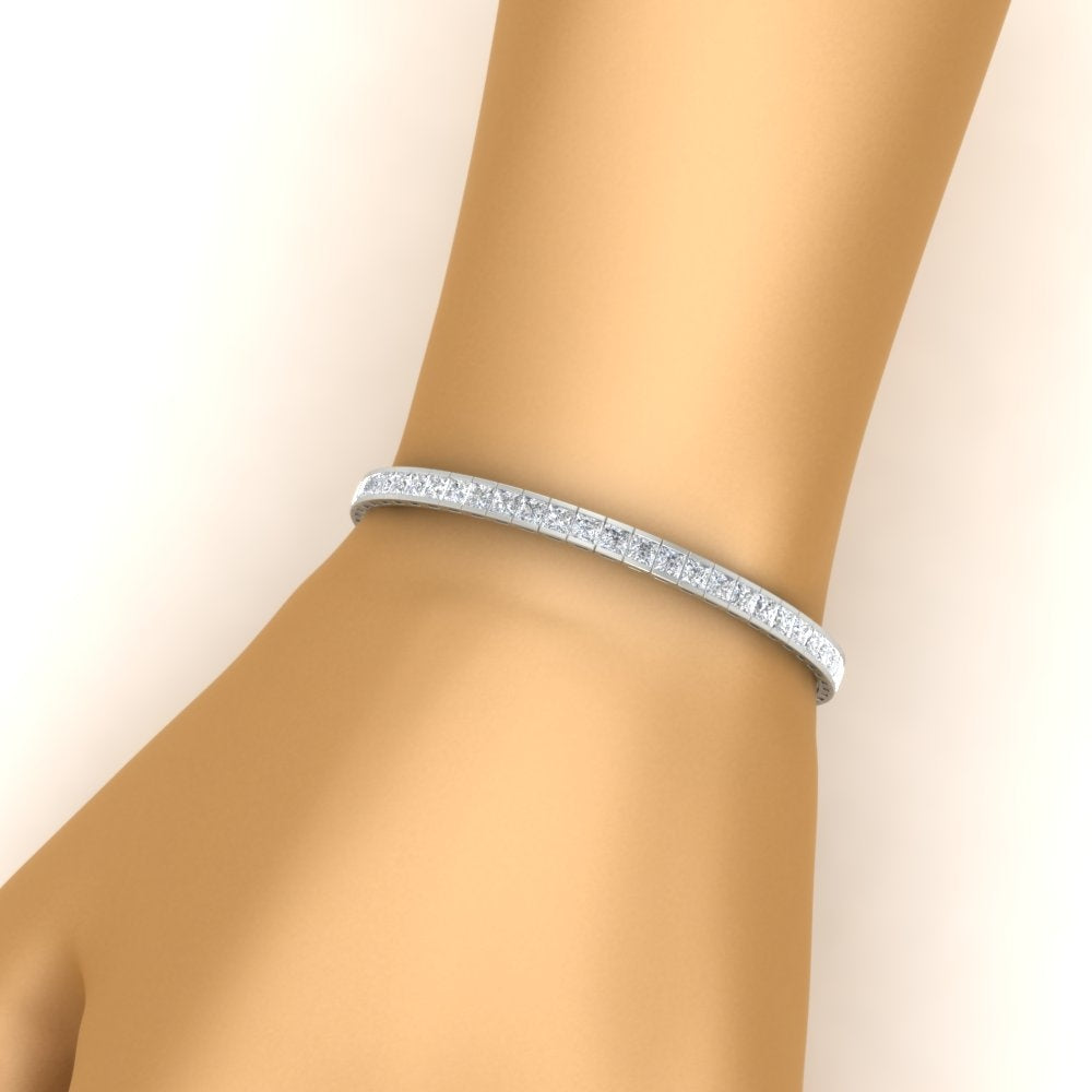 Moissanite Tennis Bracelet – 6.00 CTW Princess Cut Half Bezel Setting | 14K Gold
