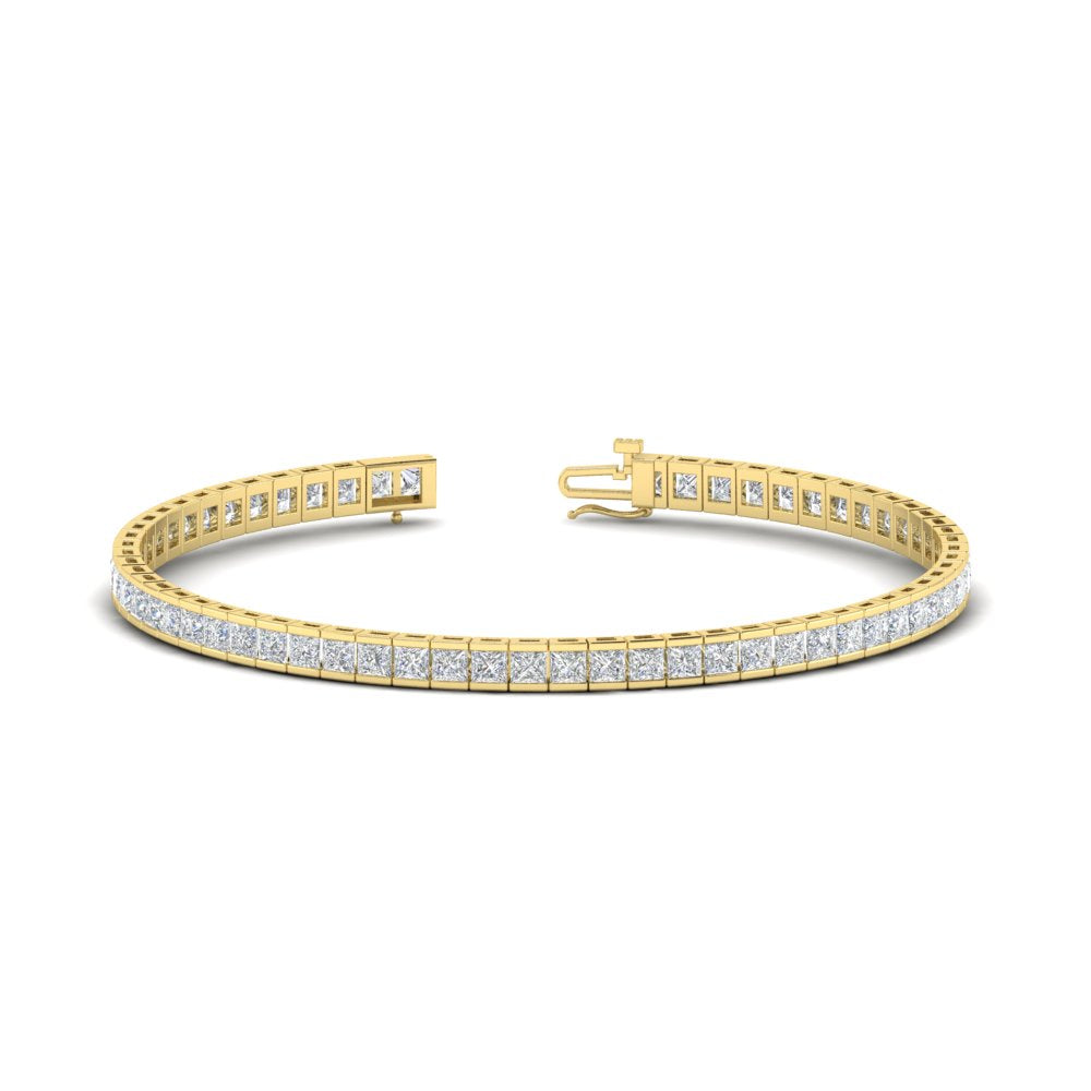 Moissanite Tennis Bracelet – 6.00 CTW Princess Cut Half Bezel Setting | 14K Gold