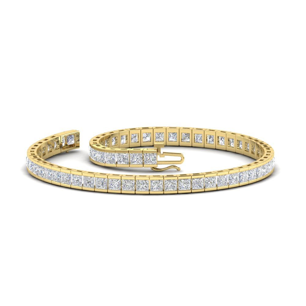 Moissanite Tennis Bracelet – 6.00 CTW Princess Cut Half Bezel Setting | 14K Gold