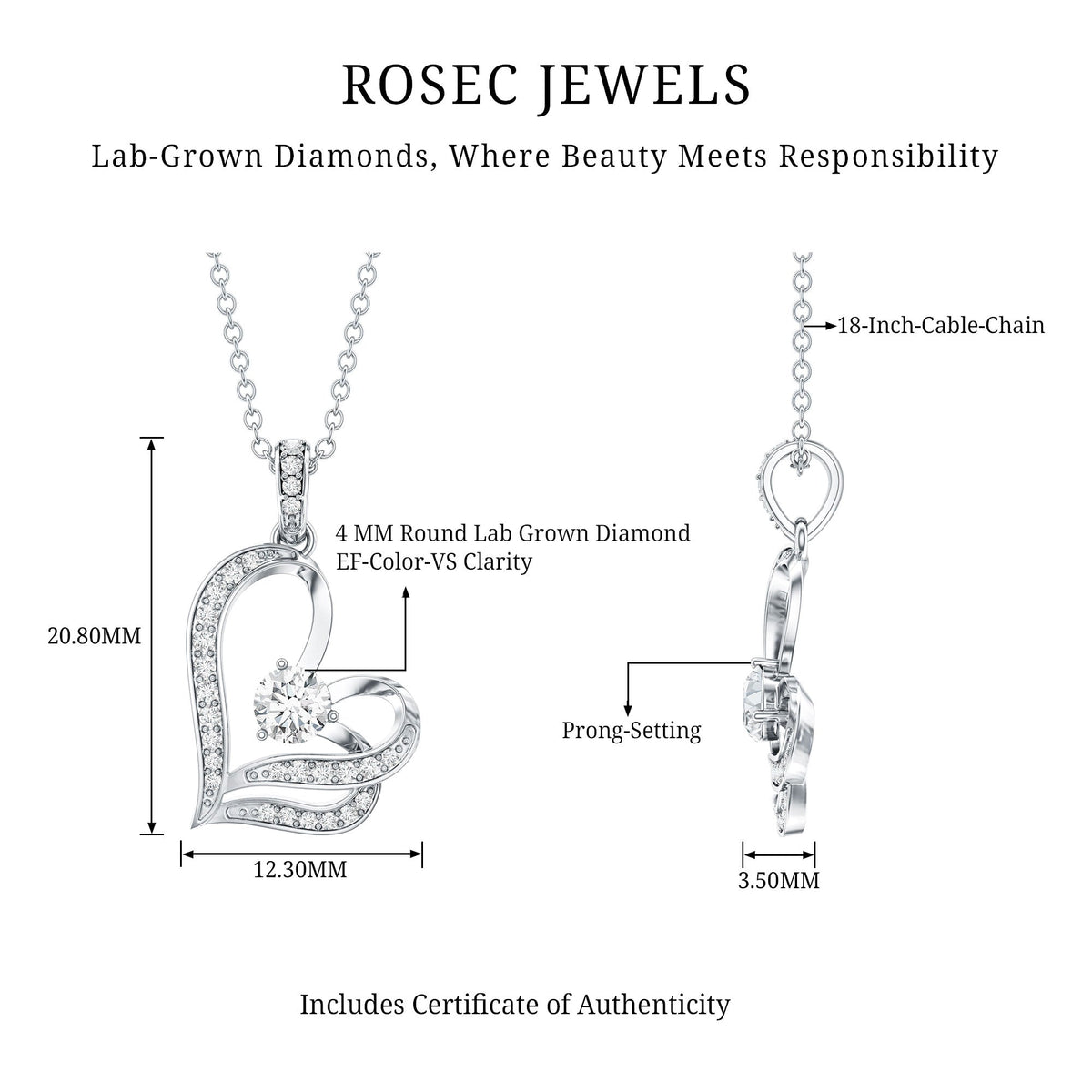 Tilted Lab Diamond Heart Pendant Necklace