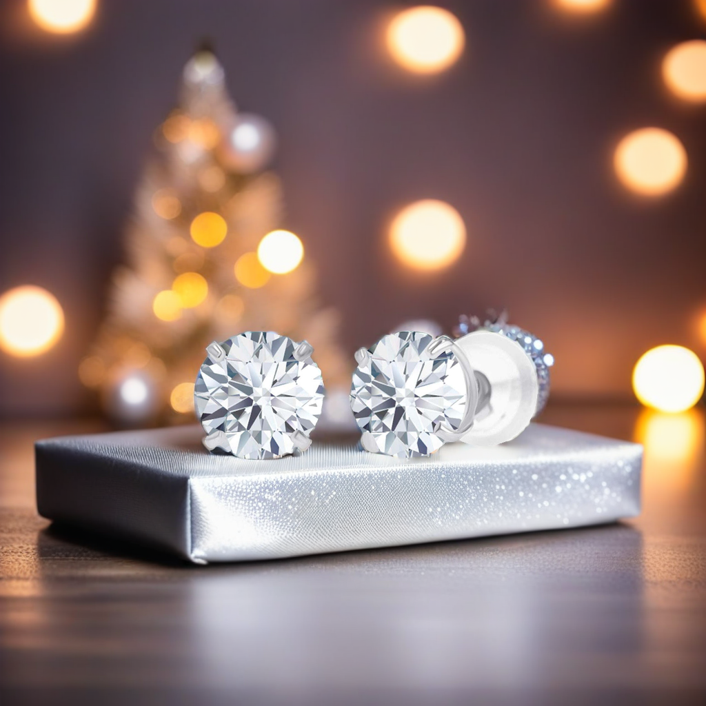CZ Stud Earrings – 2.00 CTW Round Cubic Zirconia | 14K White or Yellow Gold Studs