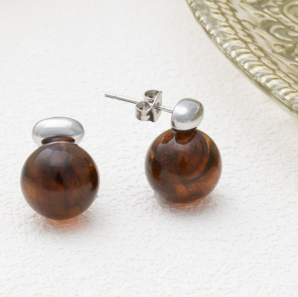 18K Gold PVD Stainless Steel Tortoise Shell Stud Earrings- silver studio