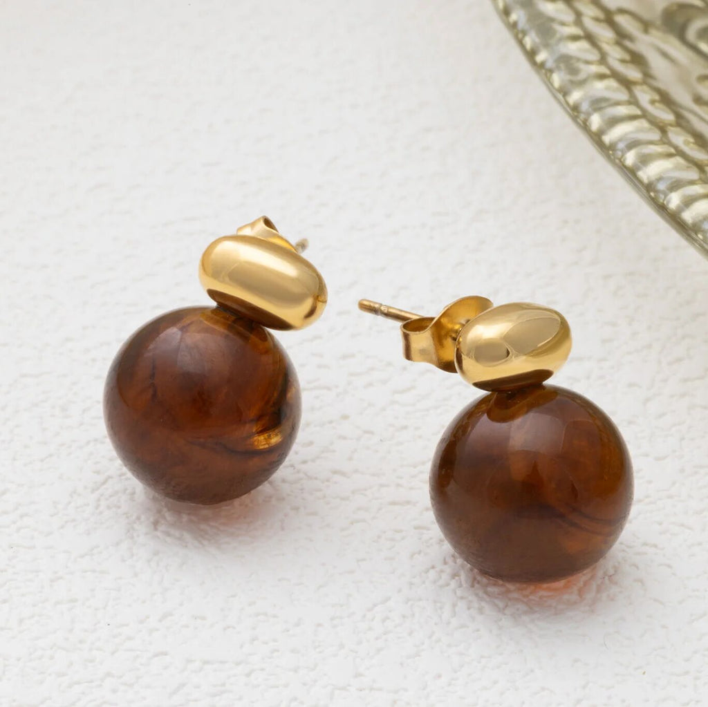 18K Gold PVD Stainless Steel Tortoise Shell Stud Earrings- gold studio
