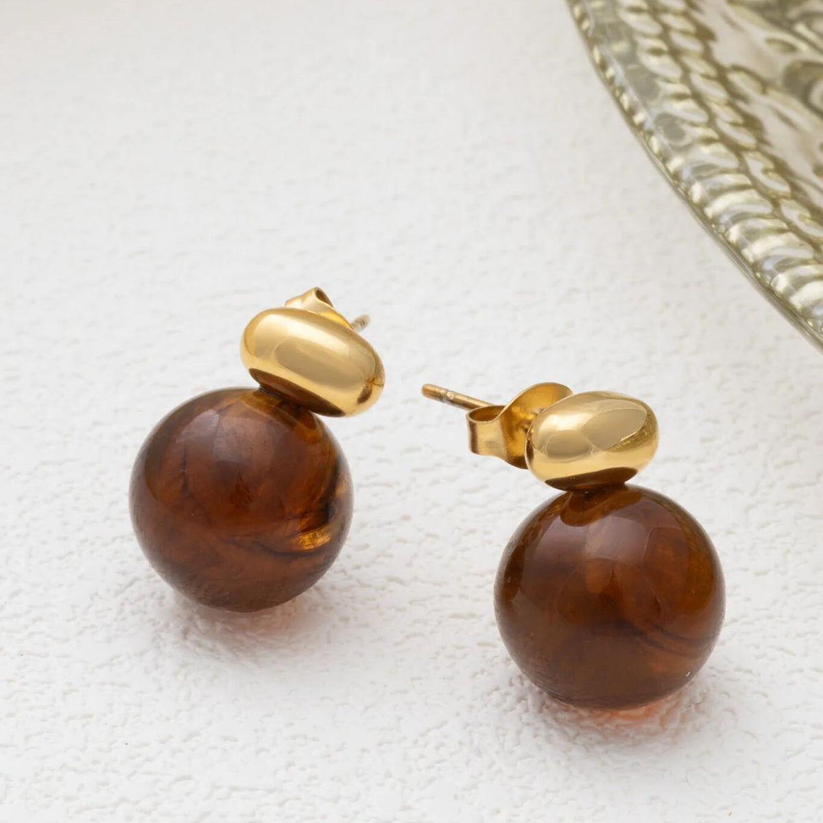 18K Gold PVD Stainless Steel Tortoise Shell Stud Earrings- gold studio