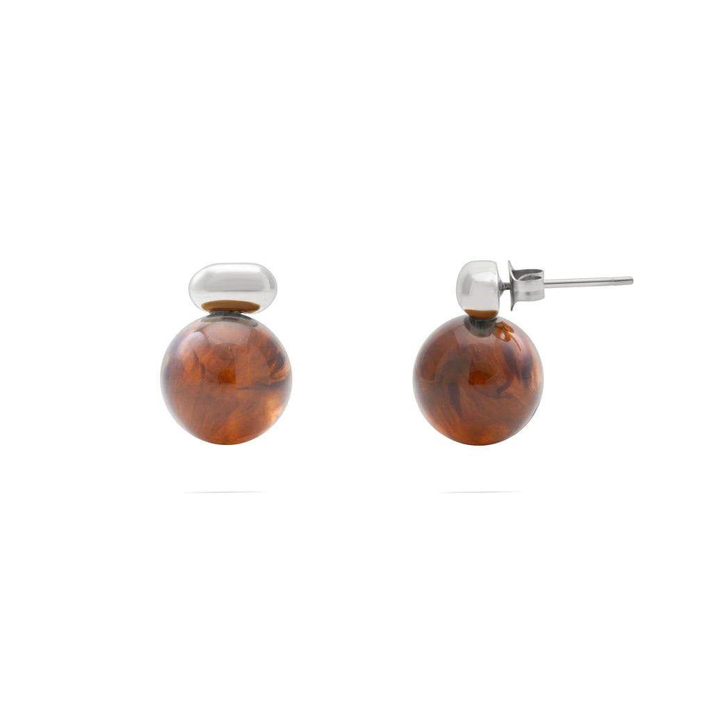 18K Gold PVD Stainless Steel Tortoise Shell Stud Earrings- silver main