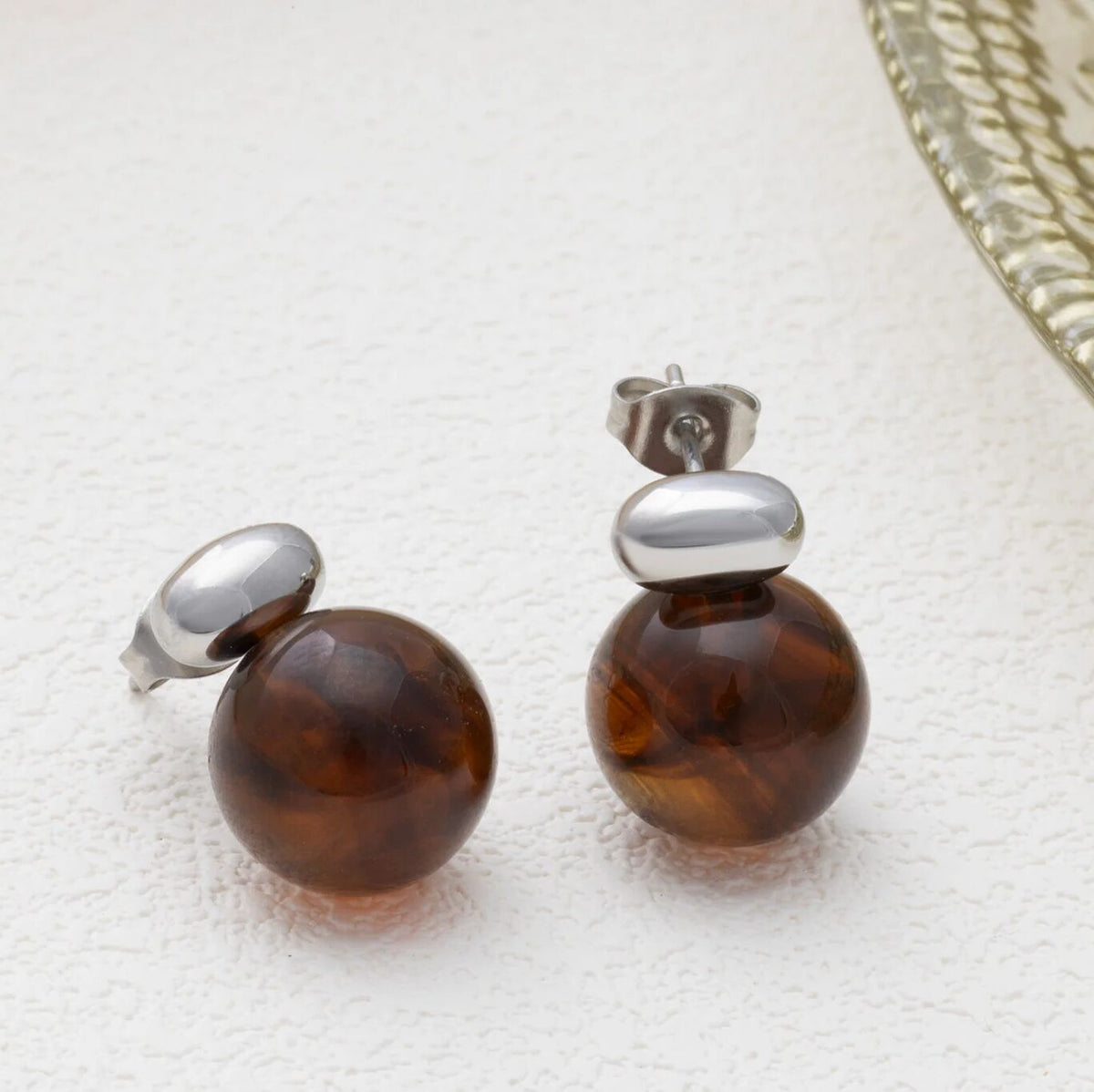 18K Gold PVD Stainless Steel Tortoise Shell Stud Earrings- silver studio