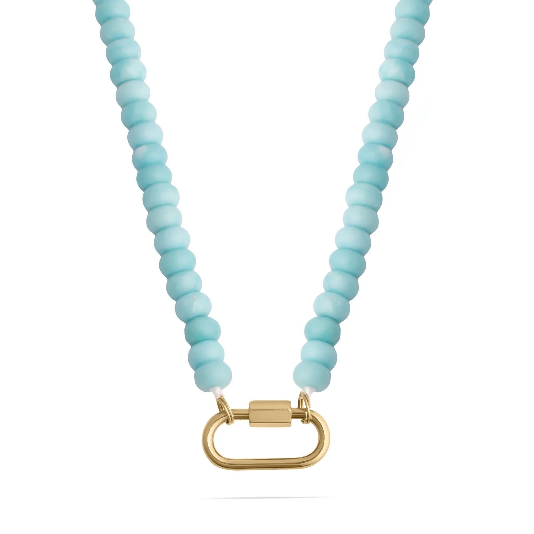 Turquoise Bead Necklace – Chunky Artisan Beads | Stainless Steel Carabiner Clasp - Necklaces | Sunflower Soul Boutique