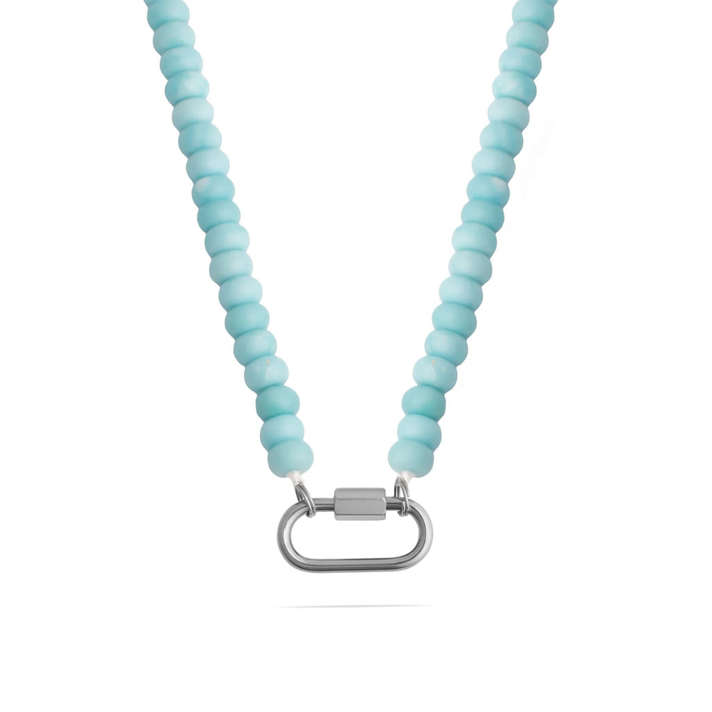 Turquoise Bead Necklace – Chunky Artisan Beads | Stainless Steel Carabiner Clasp - Necklaces | Sunflower Soul Boutique