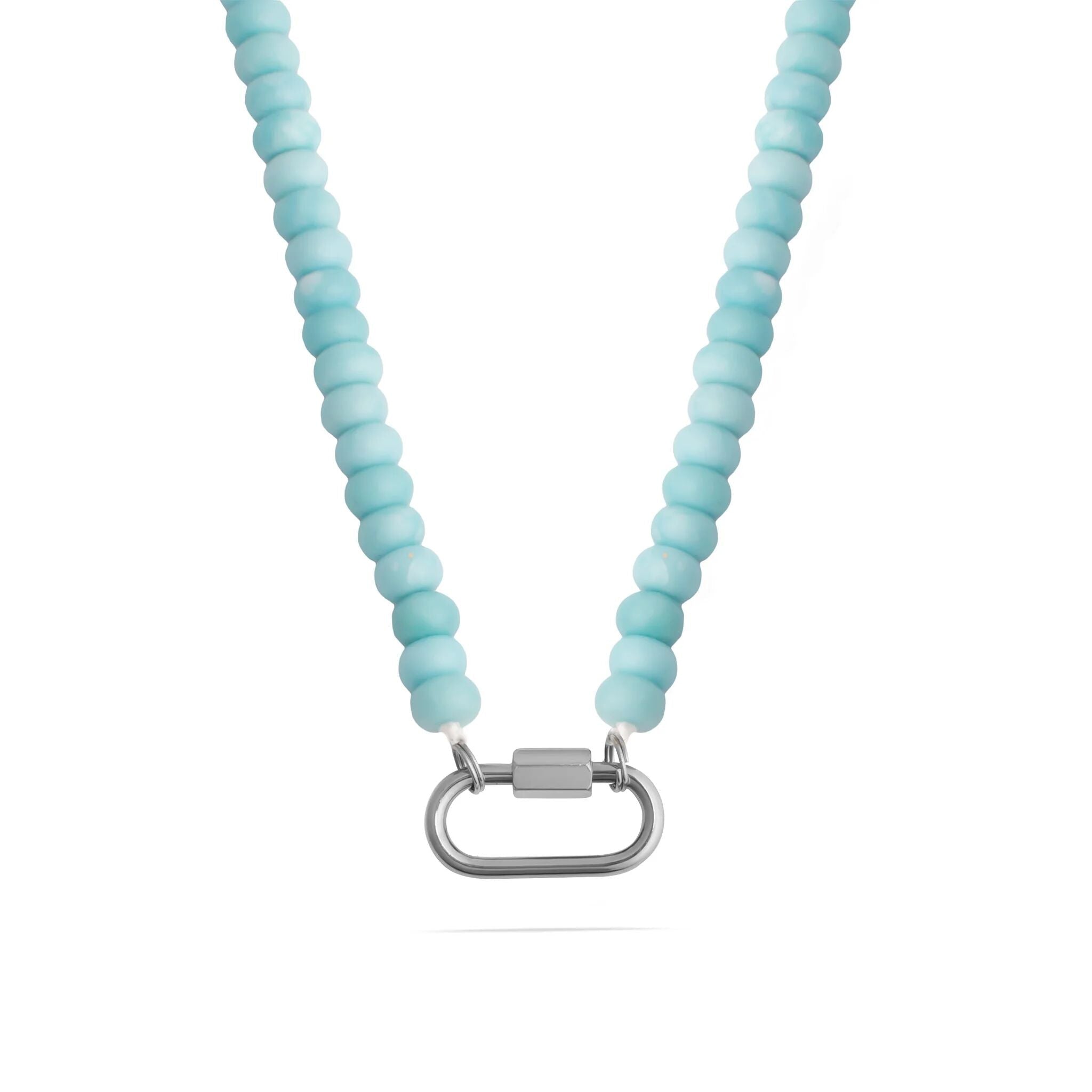 Turquoise Bead Necklace – Chunky Artisan Beads | Stainless Steel Carabiner Clasp - Necklaces | Sunflower Soul Boutique