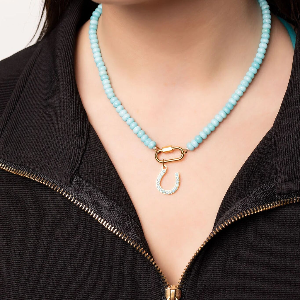Turquoise Bead Necklace – Chunky Artisan Beads | Stainless Steel Carabiner Clasp - Necklaces | Sunflower Soul Boutique