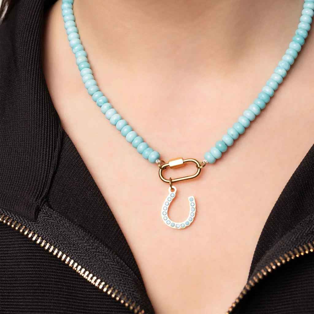 Turquoise Bead Necklace – Chunky Artisan Beads | Stainless Steel Carabiner Clasp - Necklaces | Sunflower Soul Boutique