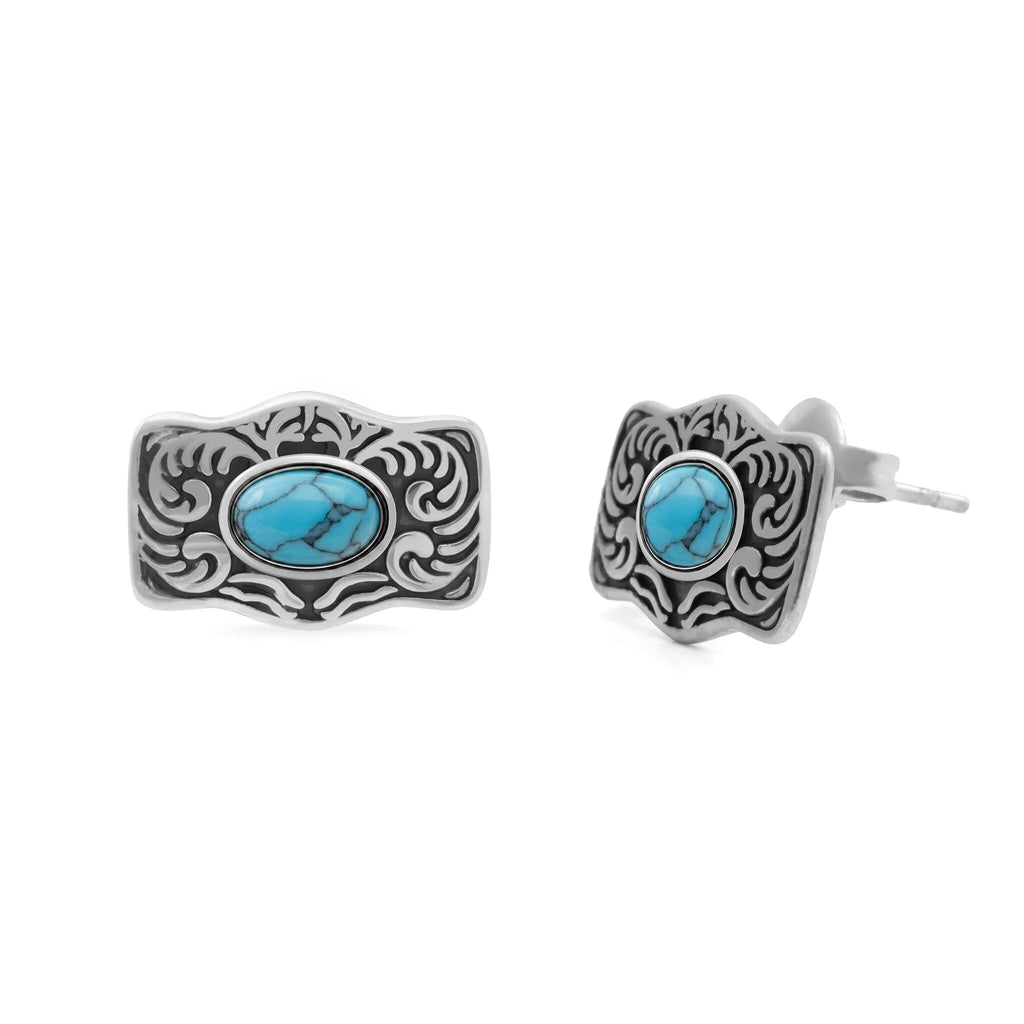 18K Gold PVD Stainless Steel Turquoise Stone Buckle Stud Earrings- silver main