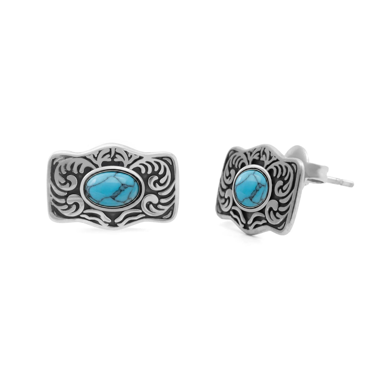 18K Gold PVD Stainless Steel Turquoise Stone Buckle Stud Earrings- silver main