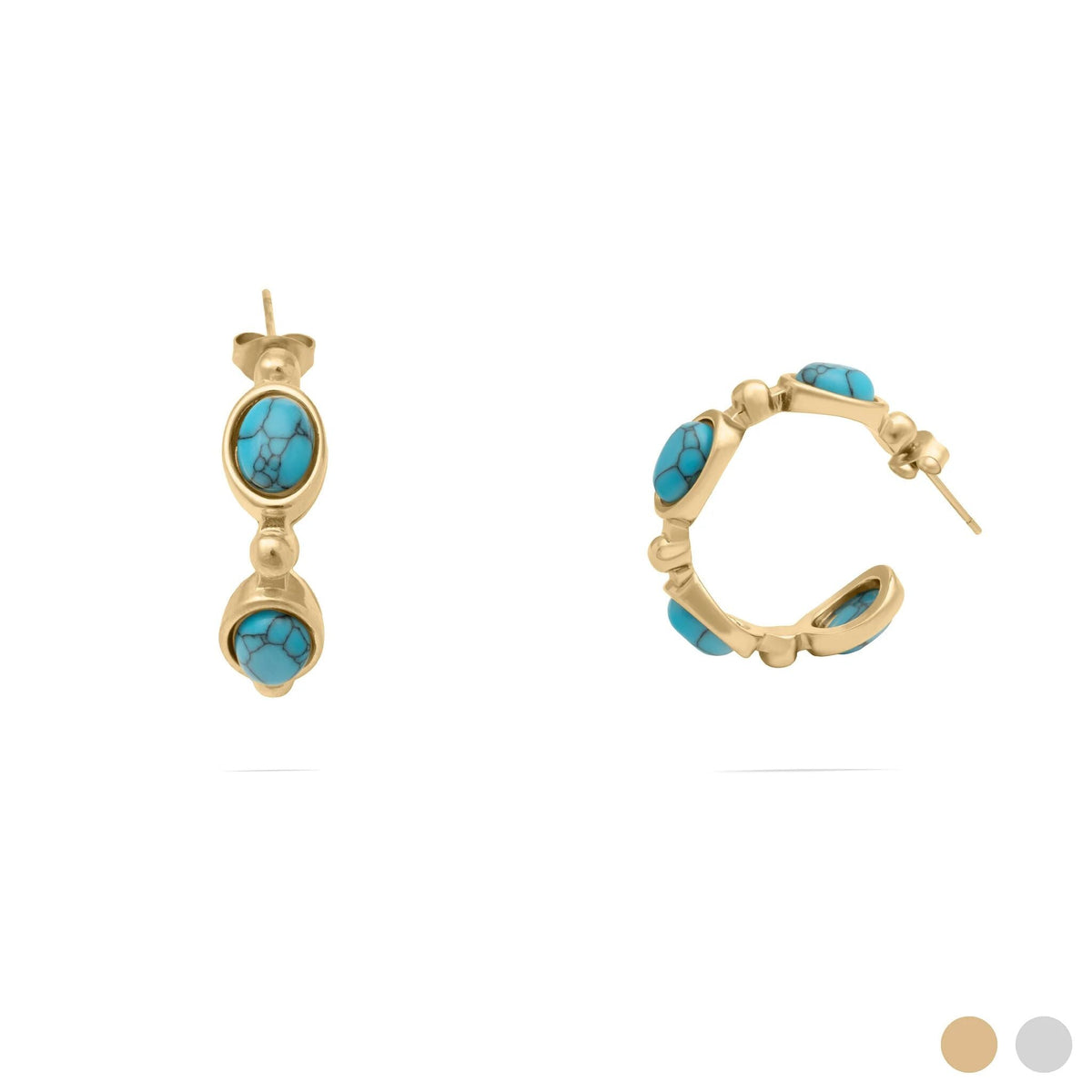 18K Gold PVD Stainless Steel Turquoise Stone Huggie Earrings- gold main