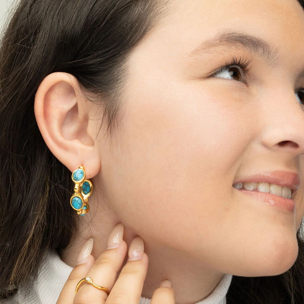 18K Gold PVD Stainless Steel Turquoise Stone Huggie Earrings- gold model
