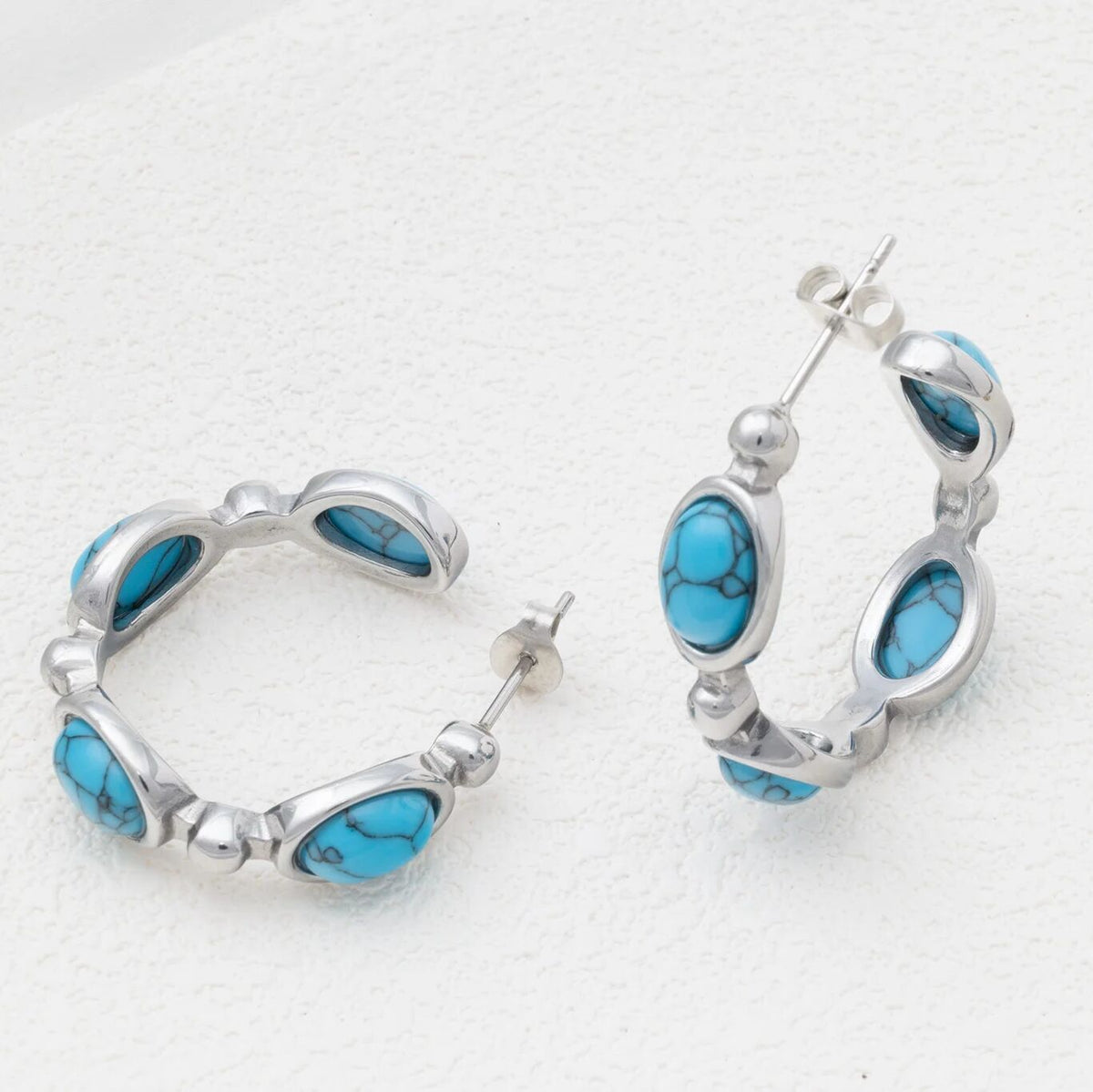 18K Gold PVD Stainless Steel Turquoise Stone Huggie Earrings- stainless studio