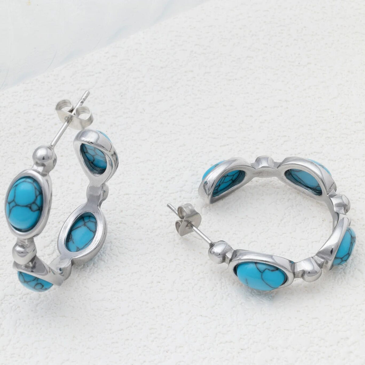 18K Gold PVD Stainless Steel Turquoise Stone Huggie Earrings- stainless studio