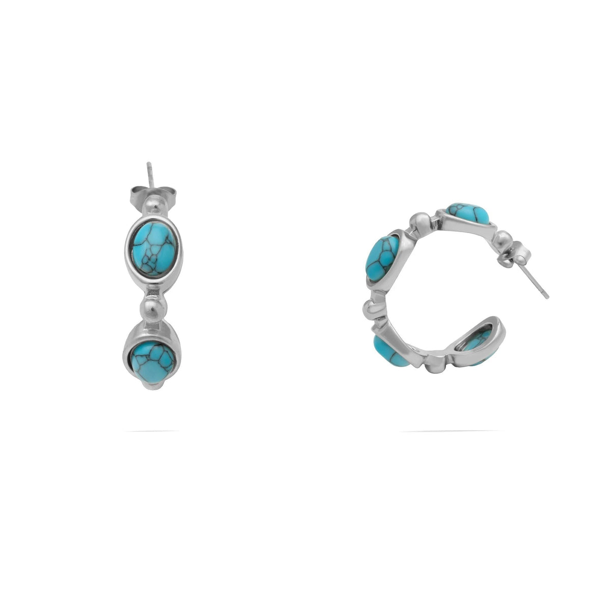 18K Gold PVD Stainless Steel Turquoise Stone Huggie Earrings- stainless main