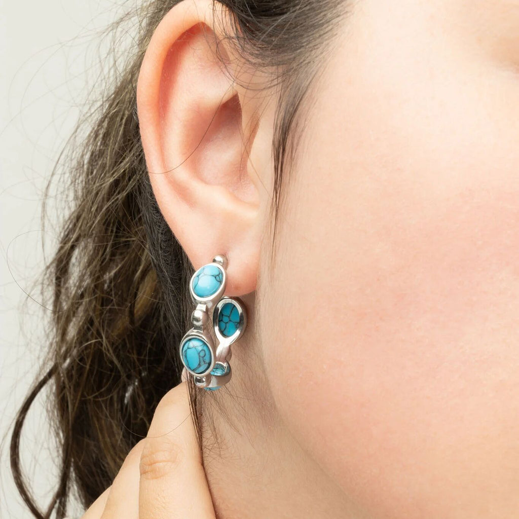 18K Gold PVD Stainless Steel Turquoise Stone Huggie Earrings- stainless model
