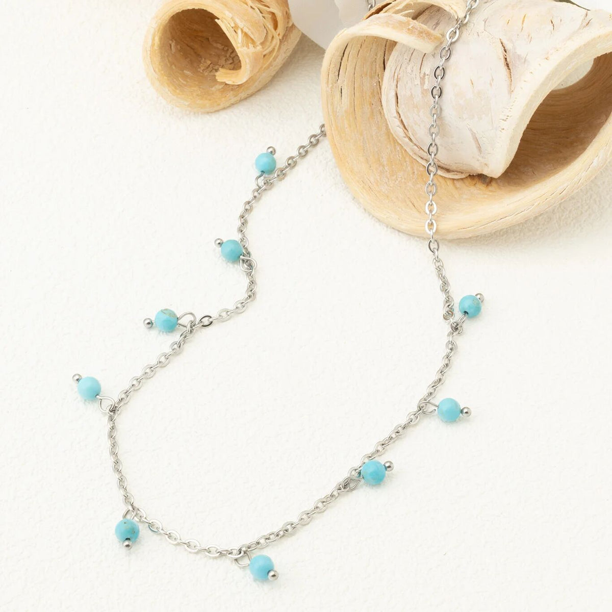 18K Gold PVD Stainless Steel Dangle Turquoise Stone Necklace- silver studio