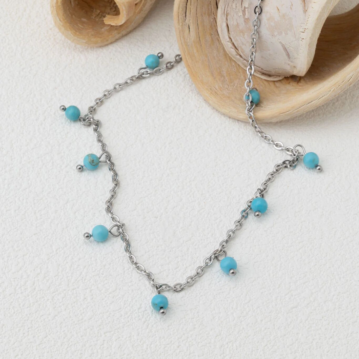 18K Gold PVD Stainless Steel Dangle Turquoise Stone Necklace- silver studio