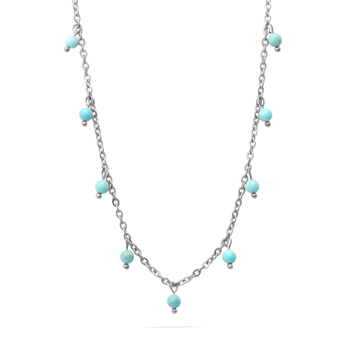 18K Gold PVD Stainless Steel Dangle Turquoise Stone Necklace- silver main