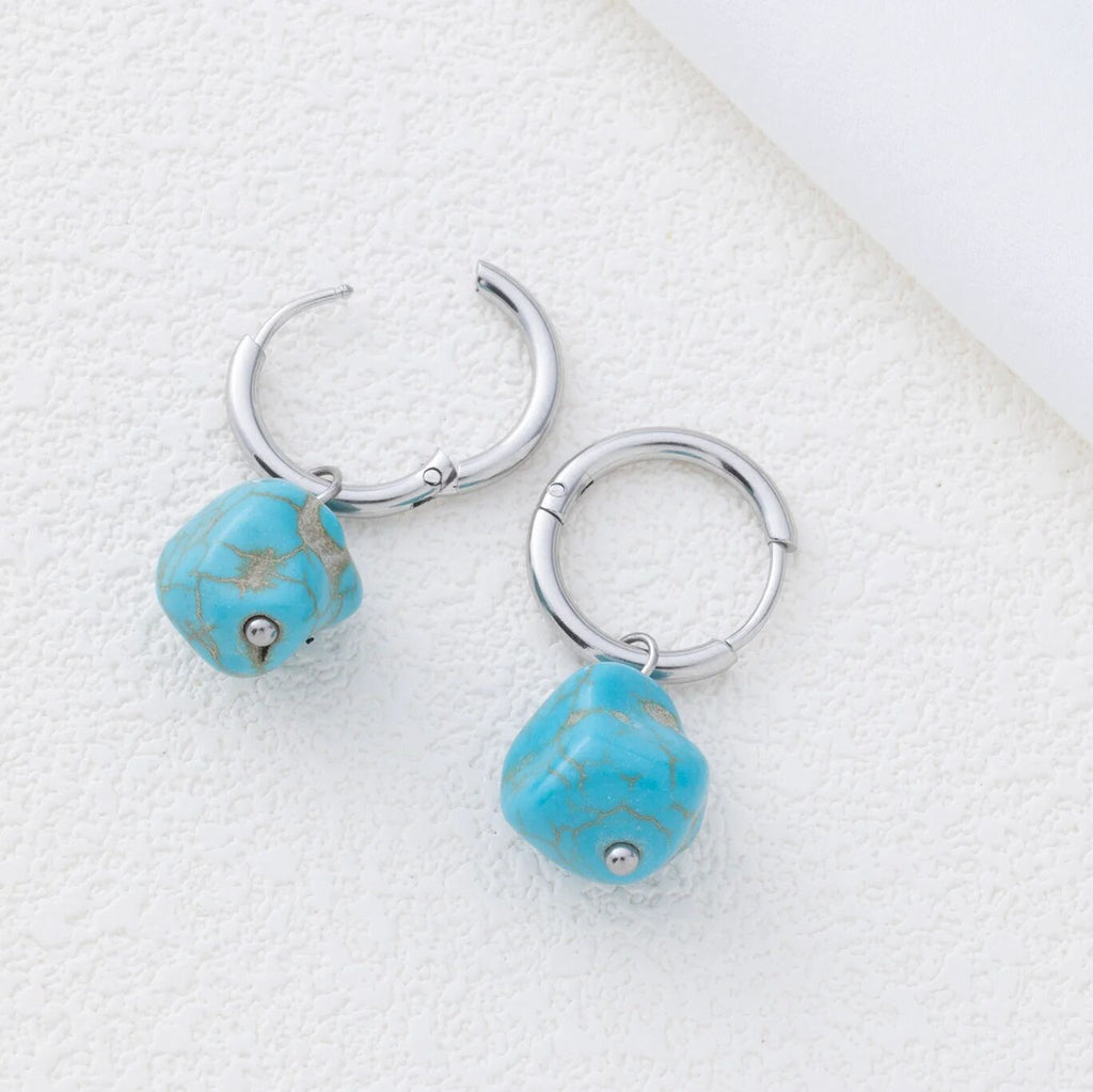 Turquoise Huggie Earrings – 18K Gold Hoop Earrings | Hypoallergenic Stainless Steel Jewelry - Earrings | Sunflower Soul Boutique