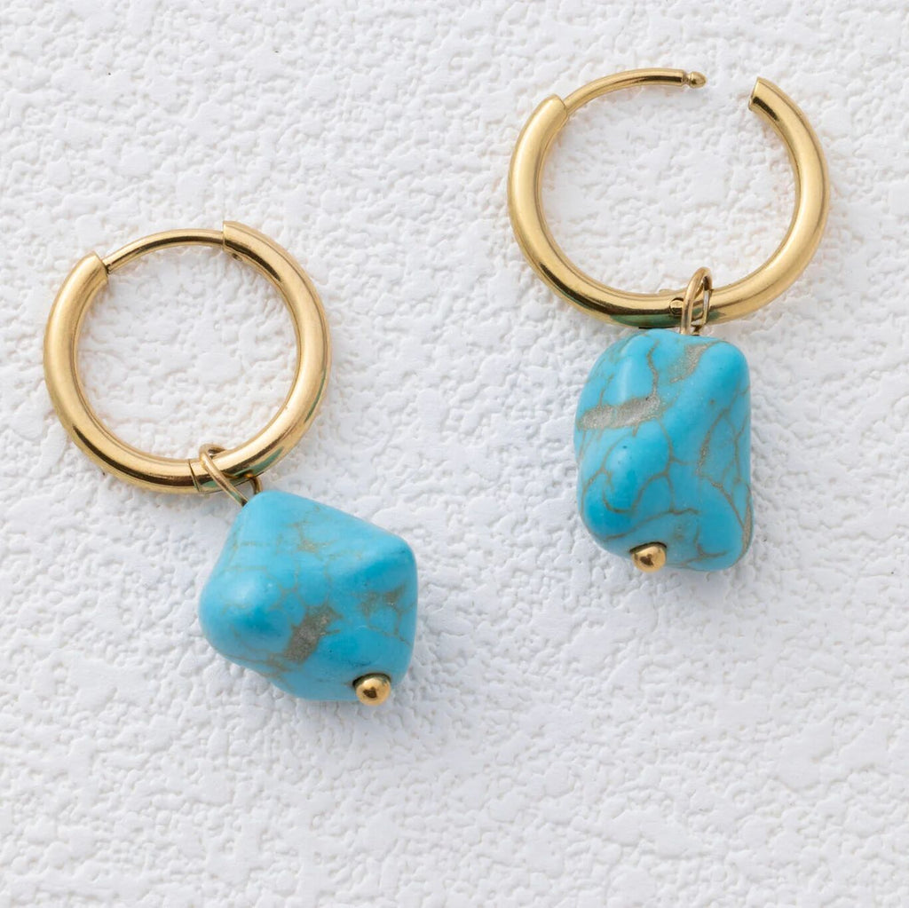 Turquoise Huggie Earrings – 18K Gold Hoop Earrings | Hypoallergenic Stainless Steel Jewelry - Earrings | Sunflower Soul Boutique