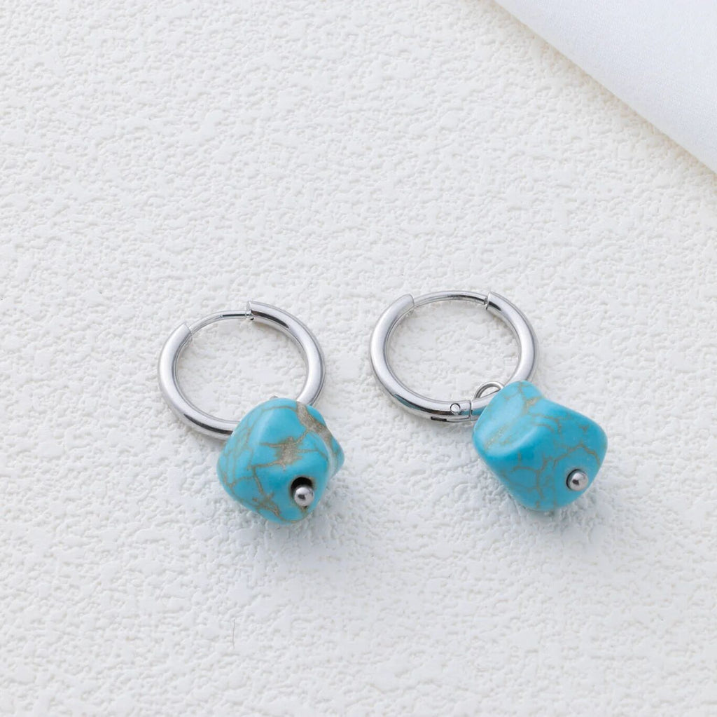 Turquoise Huggie Earrings – 18K Gold Hoop Earrings | Hypoallergenic Stainless Steel Jewelry - Earrings | Sunflower Soul Boutique