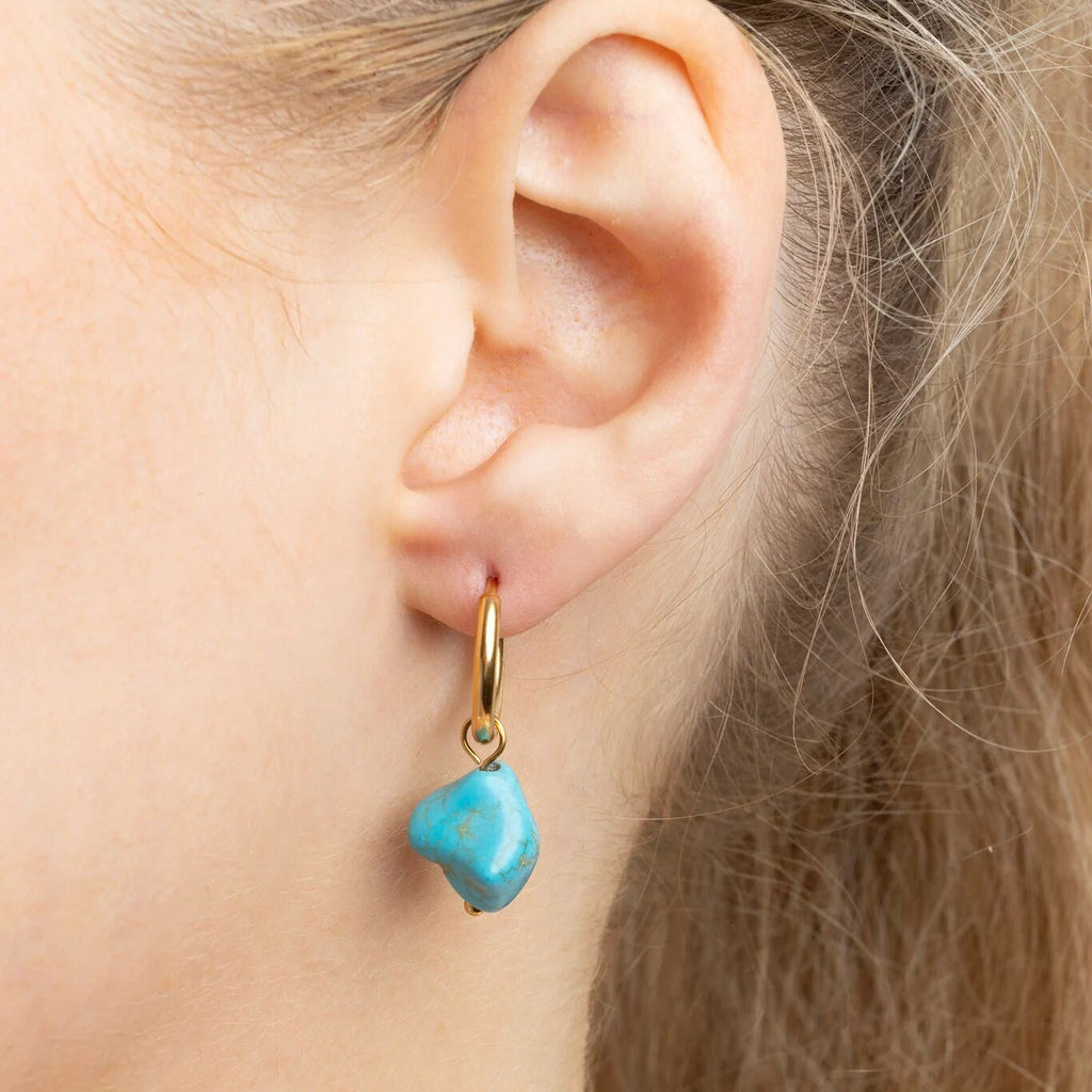 Turquoise Huggie Earrings – 18K Gold Hoop Earrings | Hypoallergenic Stainless Steel Jewelry - Earrings | Sunflower Soul Boutique
