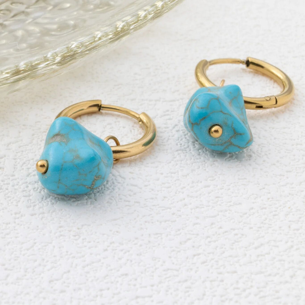 Turquoise Huggie Earrings – 18K Gold Hoop Earrings | Hypoallergenic Stainless Steel Jewelry - Earrings | Sunflower Soul Boutique