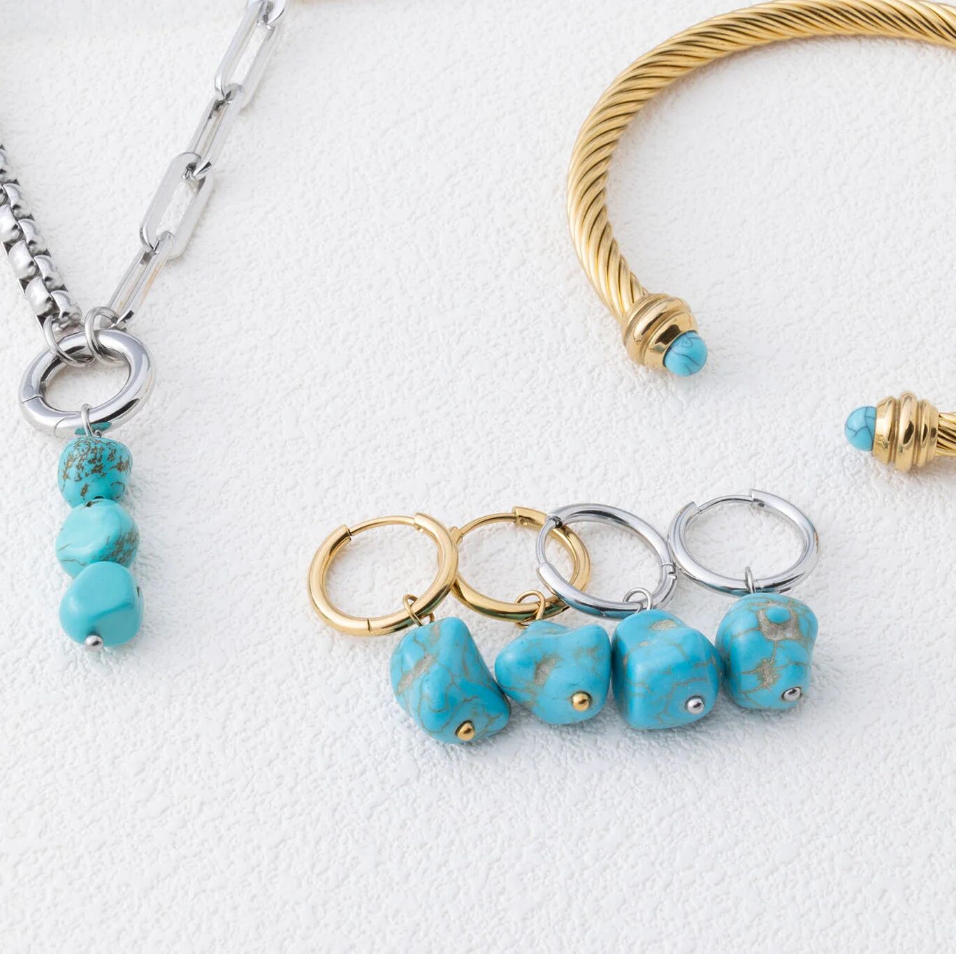 Turquoise Huggie Earrings – 18K Gold Hoop Earrings | Hypoallergenic Stainless Steel Jewelry - Earrings | Sunflower Soul Boutique