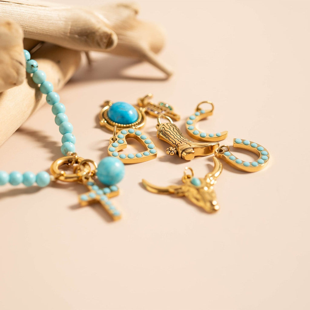 Turquoise Moon Charm – 18K Gold Plated Crescent Moon Pendant | Boho Chic Jewelry - charm | Sunflower Soul Boutique