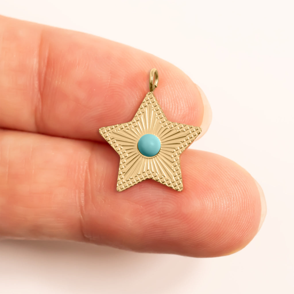 Turquoise Star Charm – 18K Gold Pendant | Hypoallergenic Stainless Steel Jewelry - charm | Sunflower Soul Boutique