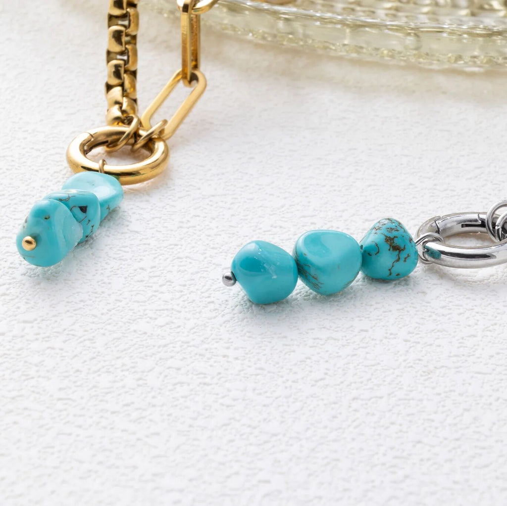 Turquoise Stone Charm - 18K Gold PVD Stainless Steel Lobster Clasp Pendant - Charms | Sunflower Soul Boutique