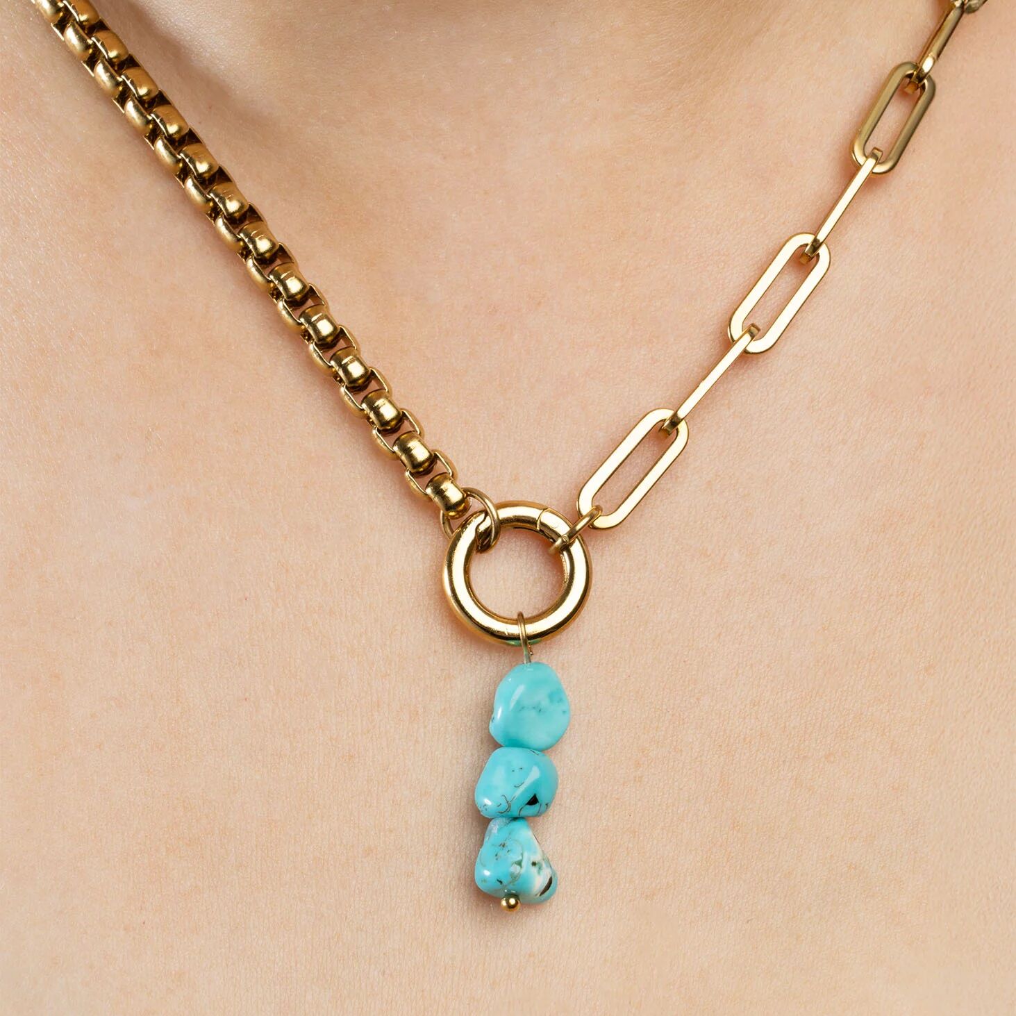Turquoise Stone Charm - 18K Gold PVD Stainless Steel Lobster Clasp Pendant - Charms | Sunflower Soul Boutique