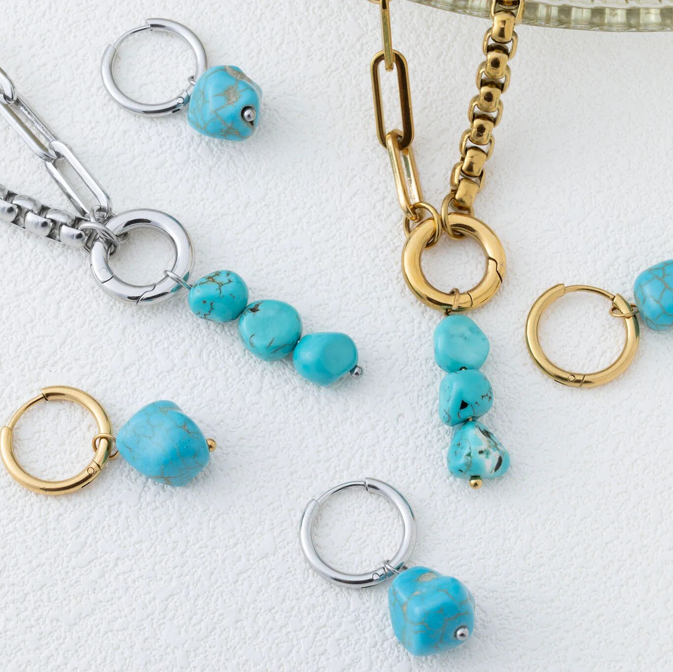 Turquoise Stone Charm - 18K Gold PVD Stainless Steel Lobster Clasp Pendant - Charms | Sunflower Soul Boutique