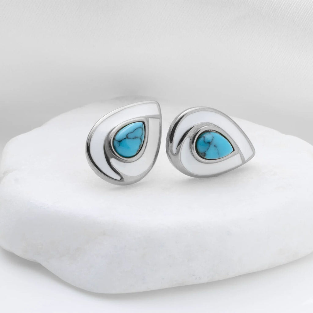 18K Gold PVD Stainless Steel Turquoise Tear Drop Stud Earrings- silver studio