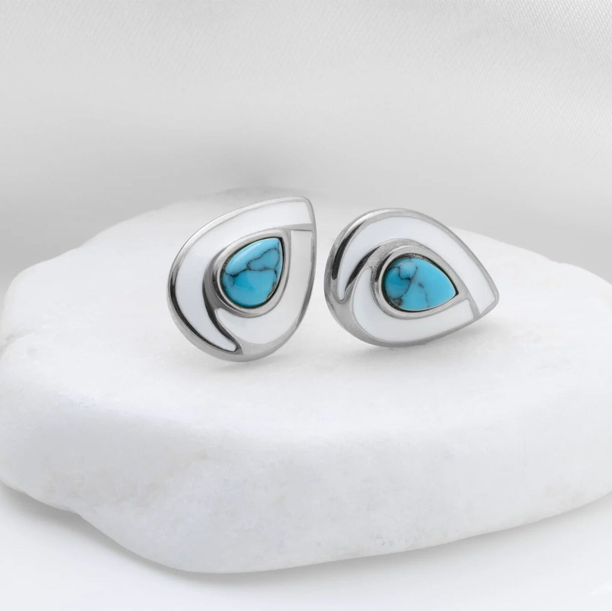 18K Gold PVD Stainless Steel Turquoise Tear Drop Stud Earrings- silver studio