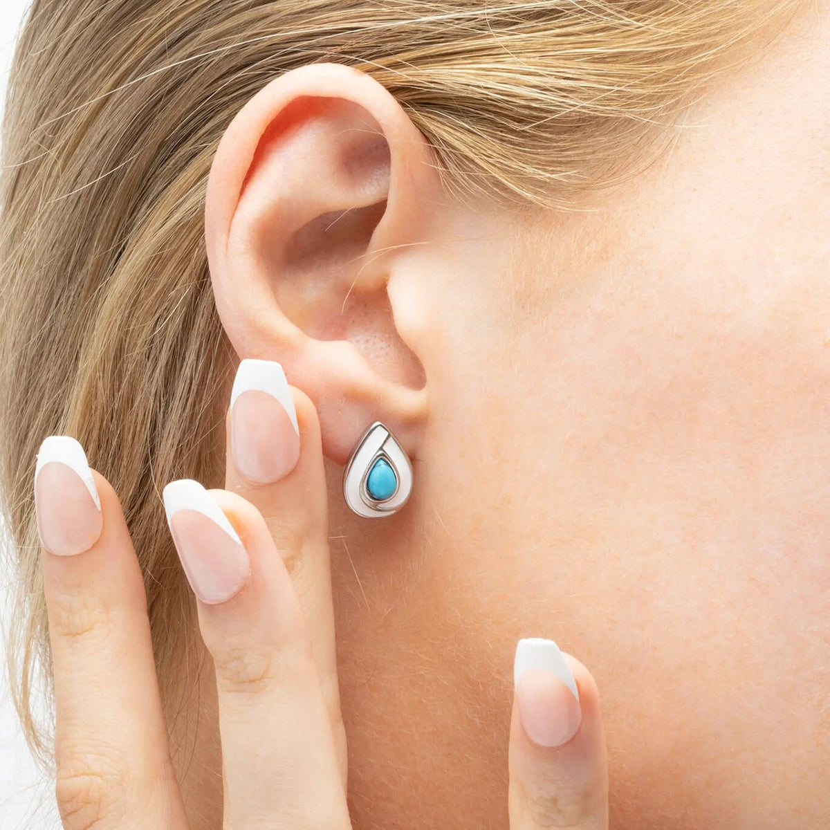 18K Gold PVD Stainless Steel Turquoise Tear Drop Stud Earrings- silver model