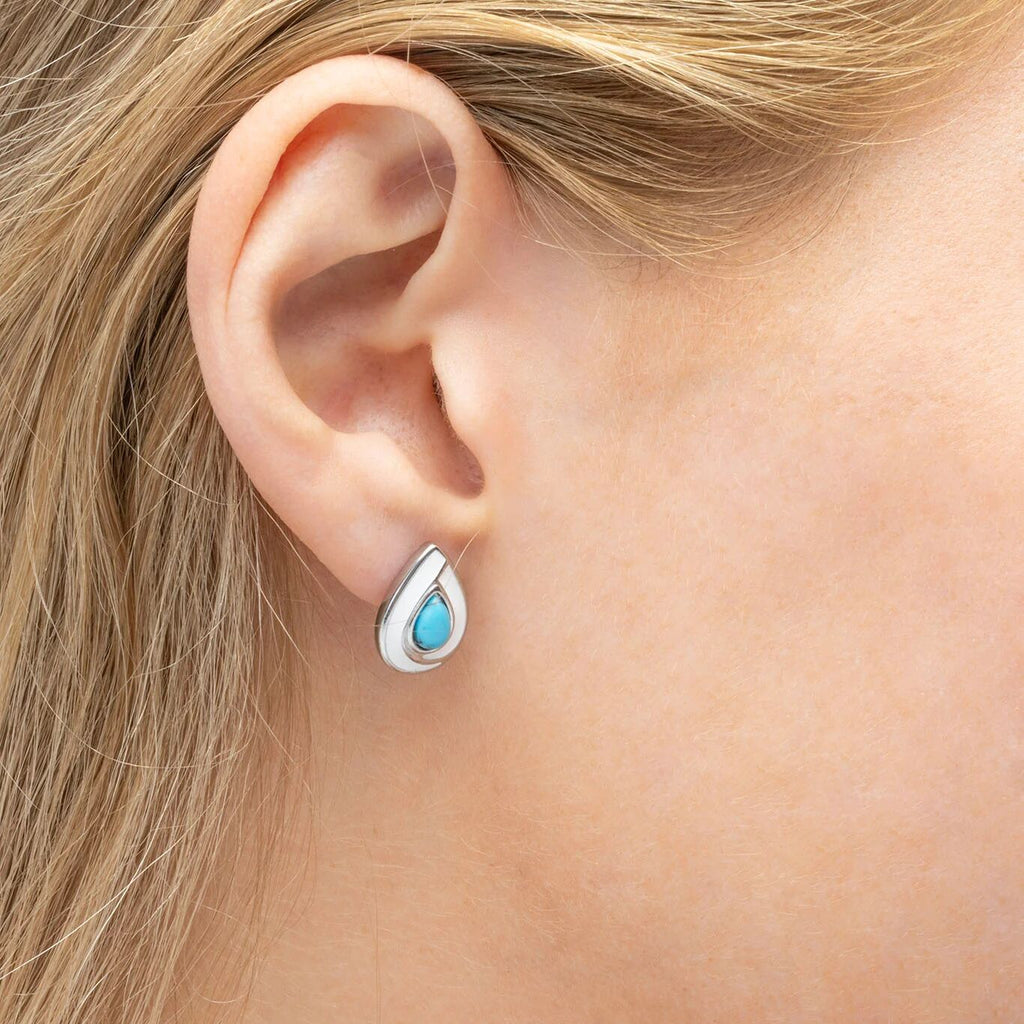 18K Gold PVD Stainless Steel Turquoise Tear Drop Stud Earrings- silver model