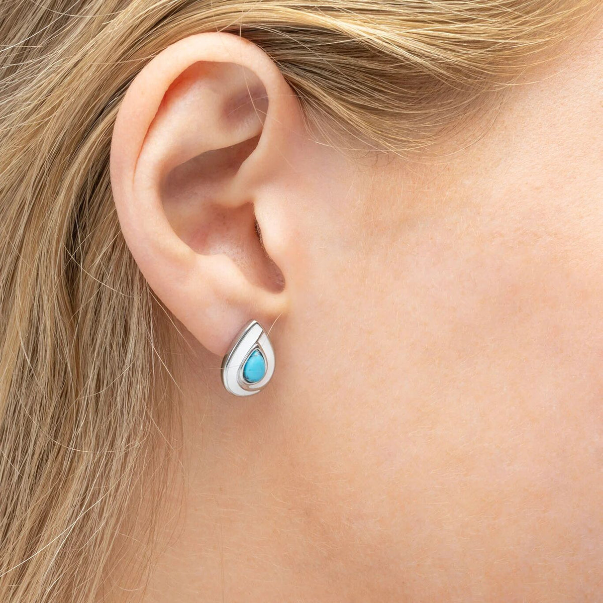 18K Gold PVD Stainless Steel Turquoise Tear Drop Stud Earrings- silver model