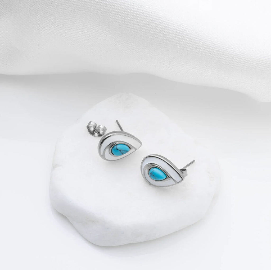 18K Gold PVD Stainless Steel Turquoise Tear Drop Stud Earrings- silver studio