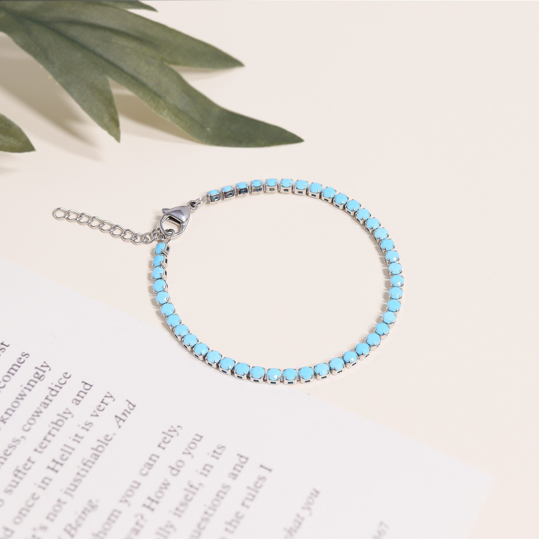 Turquoise Tennis Bracelet - 316L Stainless Steel Rhinestone Chain With Extender - Bracelets | Sunflower Soul Boutique