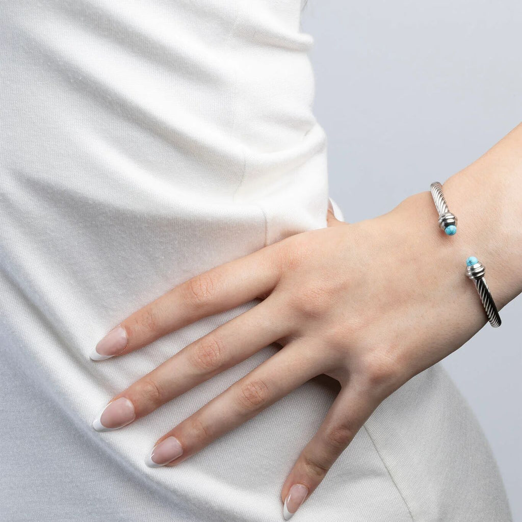 Turquoise Twisted Bangle – Gold Bangle Bracelet With Textured Wrist Cuff - Bracelets | Sunflower Soul Boutique