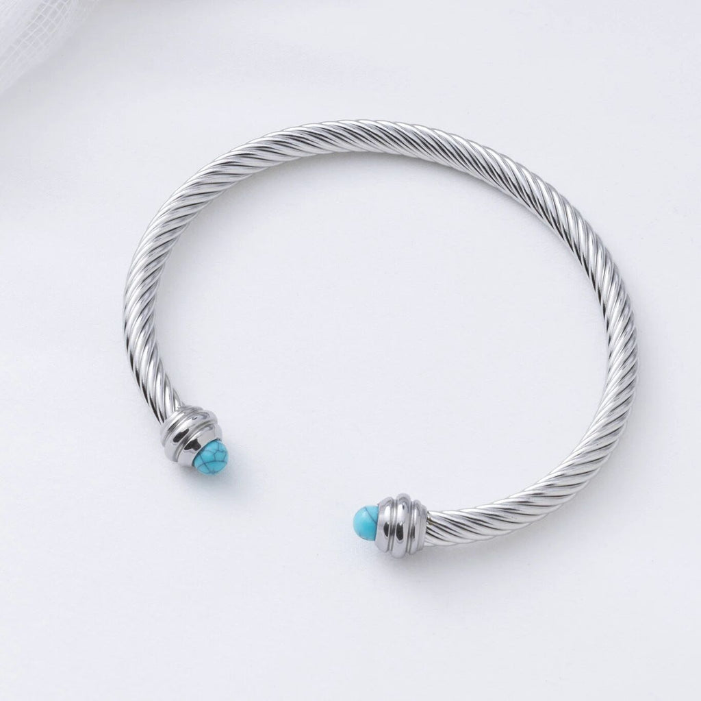Turquoise Twisted Bangle – Gold Bangle Bracelet With Textured Wrist Cuff - Bracelets | Sunflower Soul Boutique