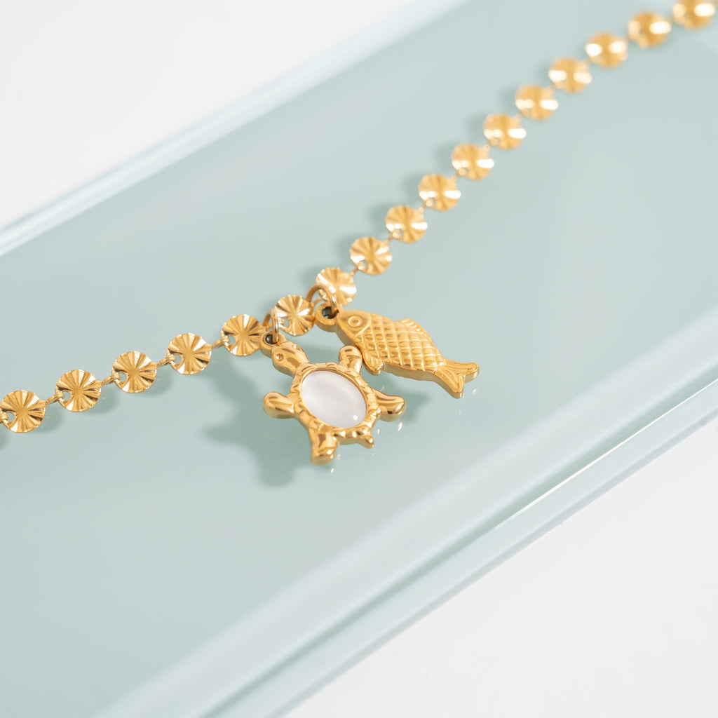 Turtle Charm 18K Gold Stainless Steel – Mother of Pearl Coastal Pendant - charm | Sunflower Soul Boutique