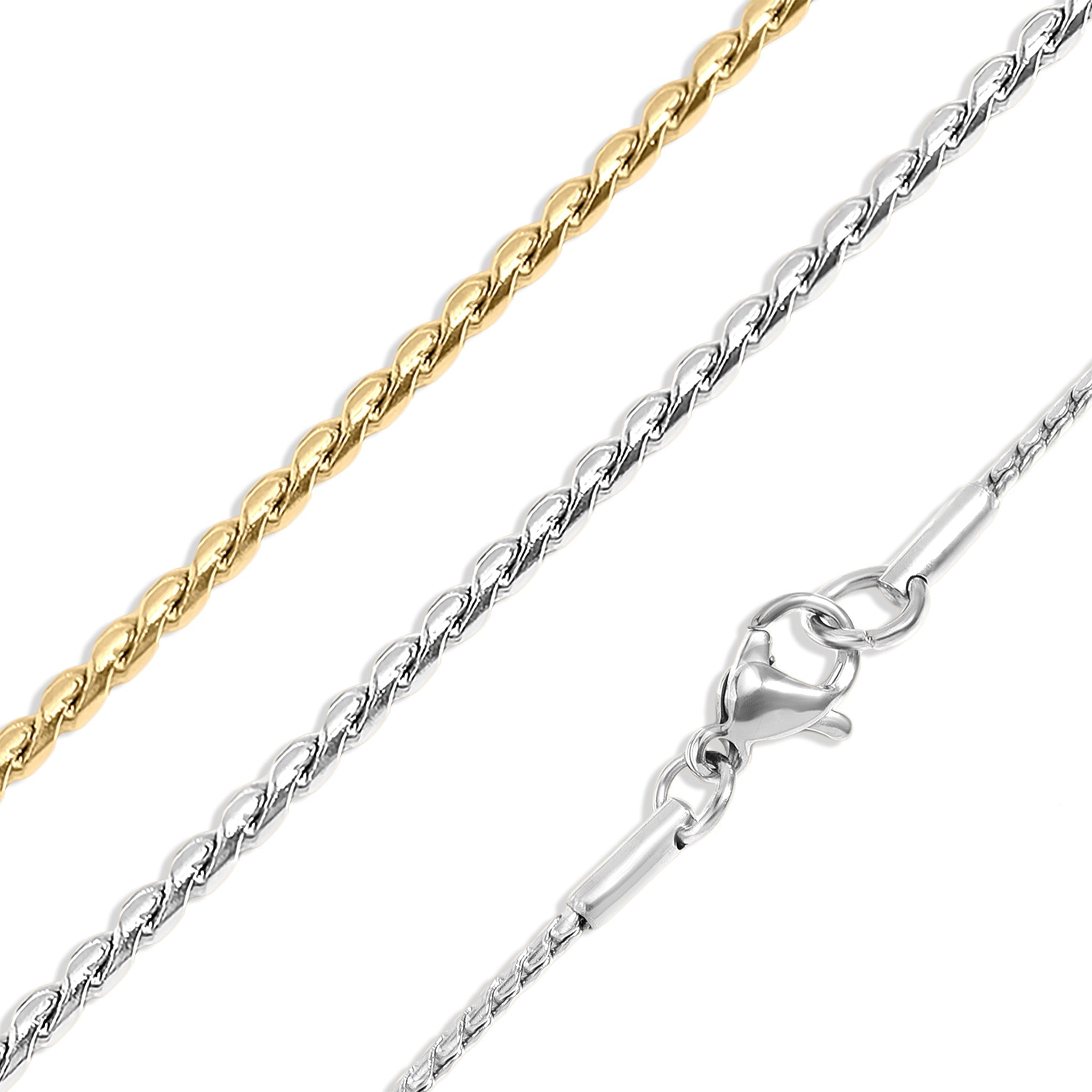 Twisted Link Chain Necklace - 1.5mm Stainless Steel Durable Metal Chain | Tarnish Resistant